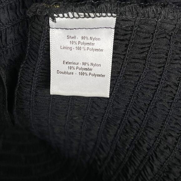 Likely Size 10 Black Gold Zephra Metallic Dot Print Ruffle Mini Dress Cocktail - Picture 9 of 12